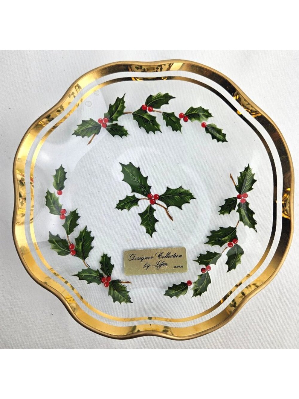 Lefton Christmas Holly Dish Plate Designer Collection Michio Suzuki Vintage Box